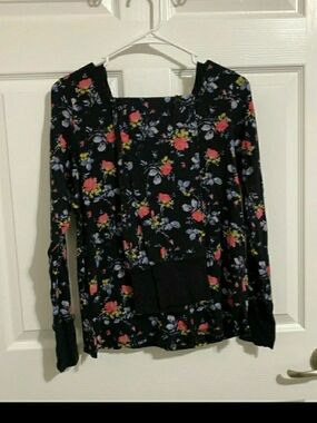 Black Floral Long-Sleeve Square Neck Top - Pink & Blue Bloom